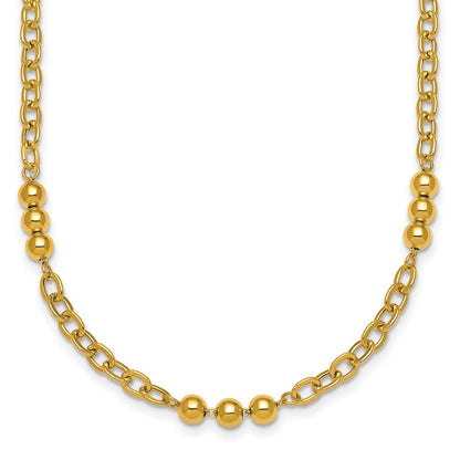 14K Yellow Gold Polished 3.5mm Fancy Beaded and Cable Link 18 Inch Necklace