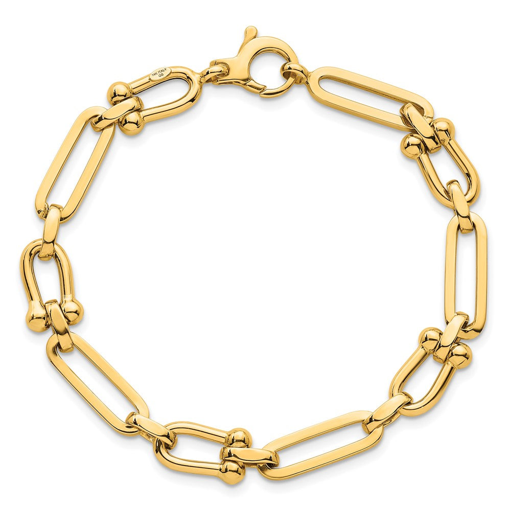 14K Yellow Gold Polished 7.3mm Fancy Cable Link 7.75 Inch Bracelet