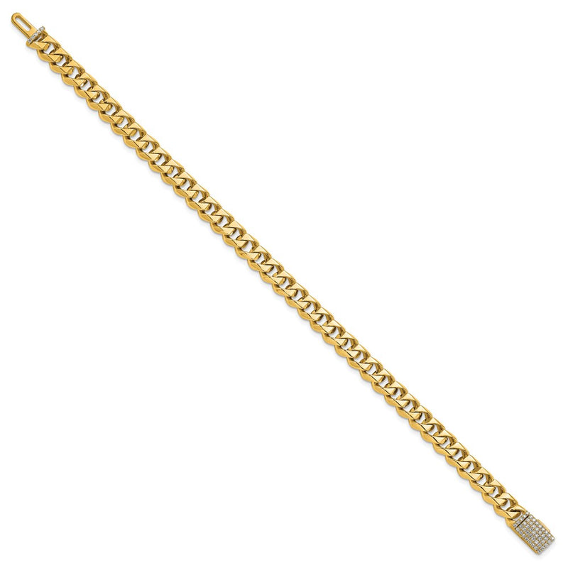 14K Yellow Gold Hand-polished 7mm Fancy Curb Link 1.4 carat Diamond Clasp 8 Inch Bracelet
