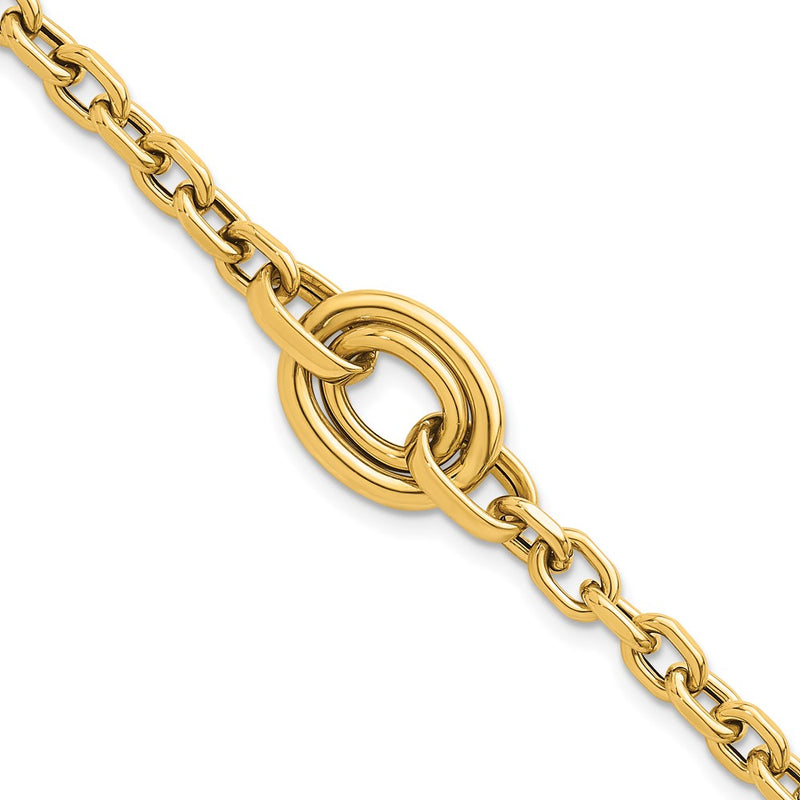 14K Yellow Gold Polished Double Circle Fancy 7.25 Inch Bracelet Plus 0.25 Inch Extender