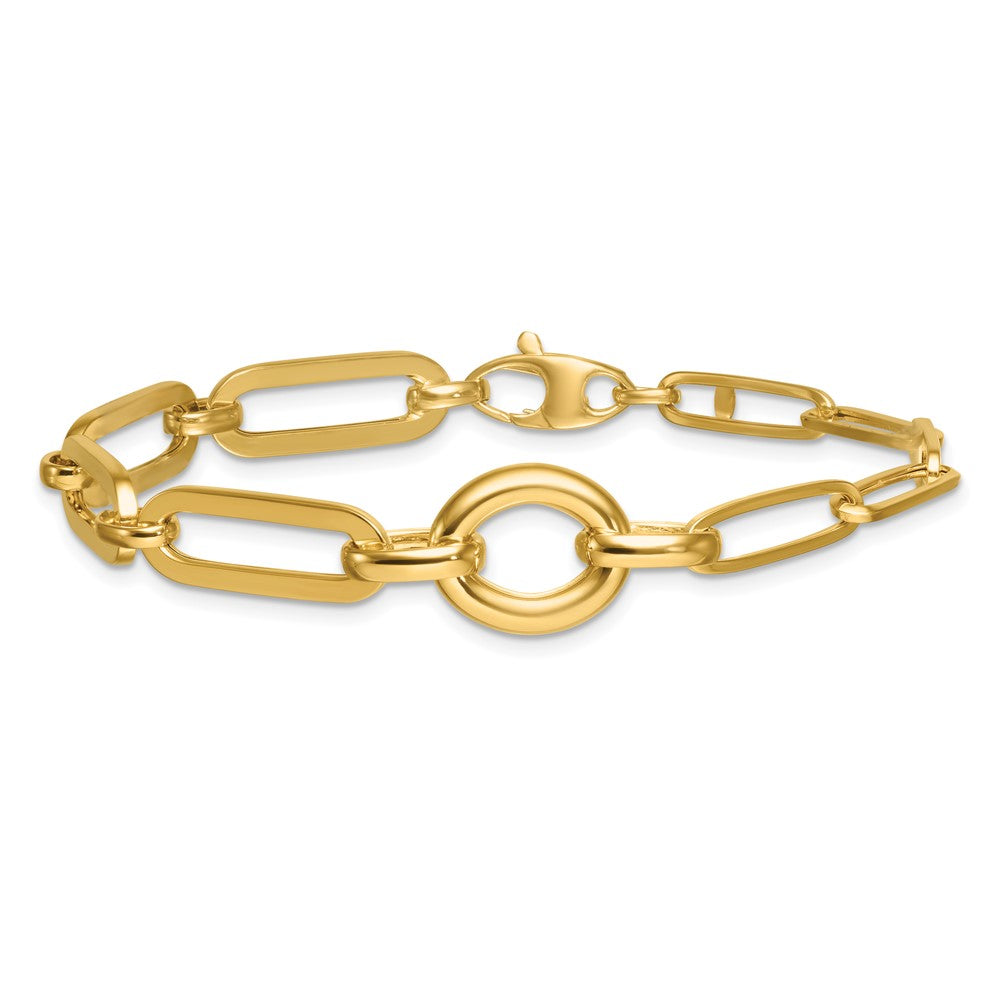 14K Yellow Gold Polished Fancy Paperclip Link with Circle 7.25 Inch Bracelet