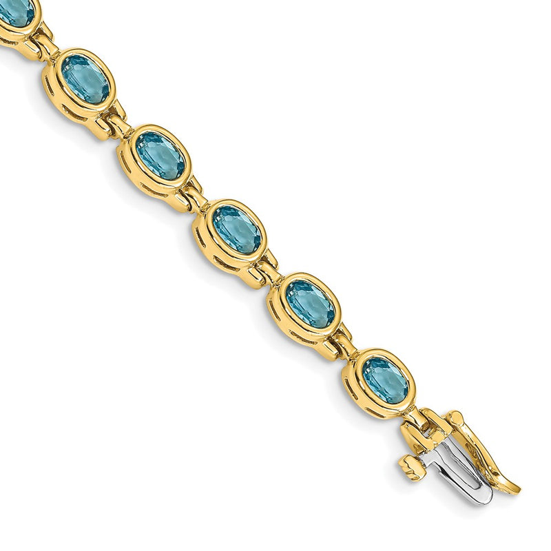 14K Yellow Gold Complete Oval Swiss Blue Topaz Bezel-set 7 Inch Bracelet