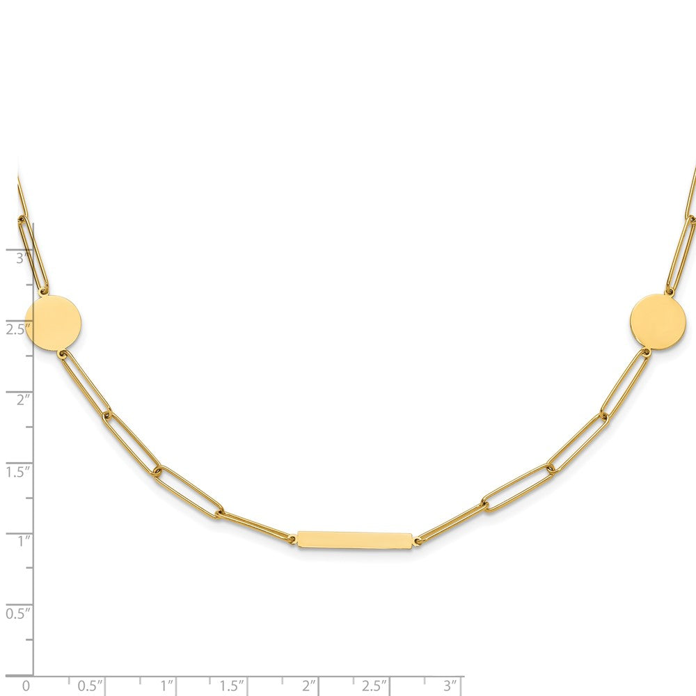 14K Yellow Gold Polished Paperclip Link with Circles and Bars 18 Inch Necklace
