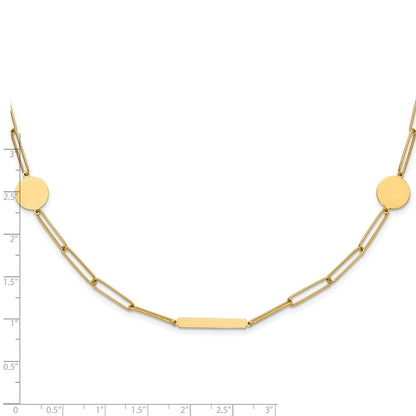 14K Yellow Gold Polished Paperclip Link with Circles and Bars 18 Inch Necklace