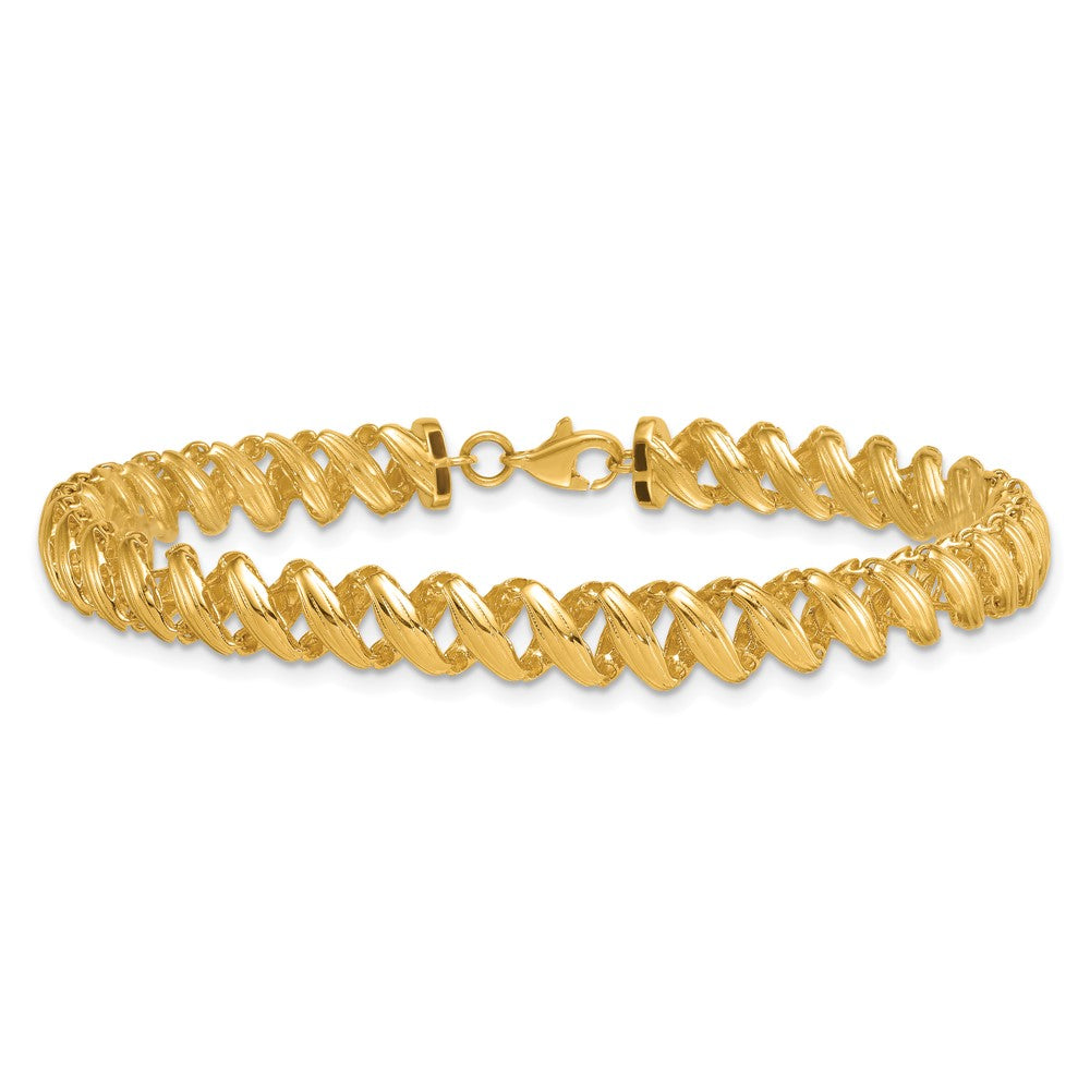 14K Yellow Gold Polished Textured 6.25mm Open Spiral Link Chain Bracelet