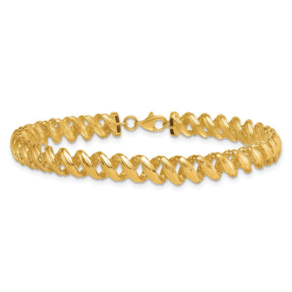 14K Yellow Gold Polished Textured 6.25mm Open Spiral Link Chain Bracelet