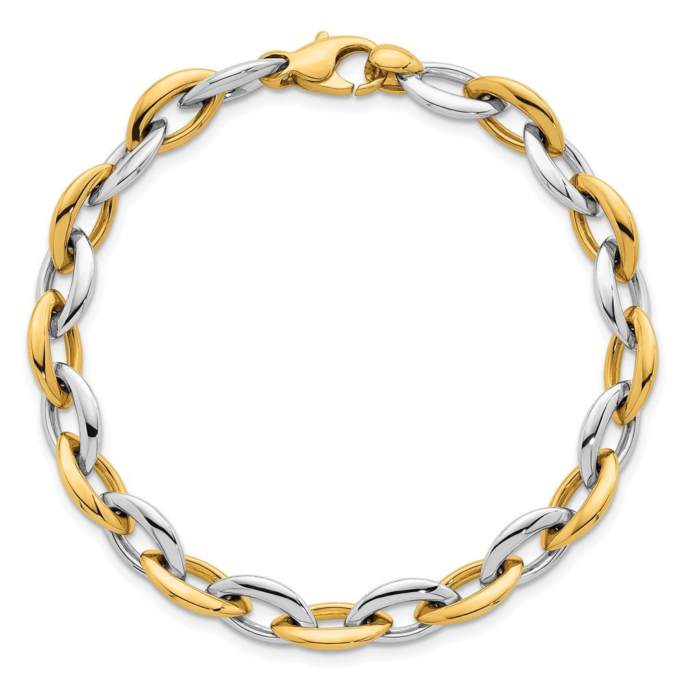 14K Two-Tone Gold Two-tone Polished 7mm Oval Link 7.25 Inch Bracelet