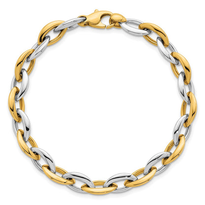 14K Two-Tone Gold Two-tone Polished 7mm Oval Link 7.25 Inch Bracelet