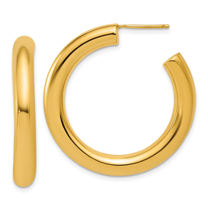 14K Yellow Gold Polished 5.0 x 35mm Tube C-Hoop Post Earrings