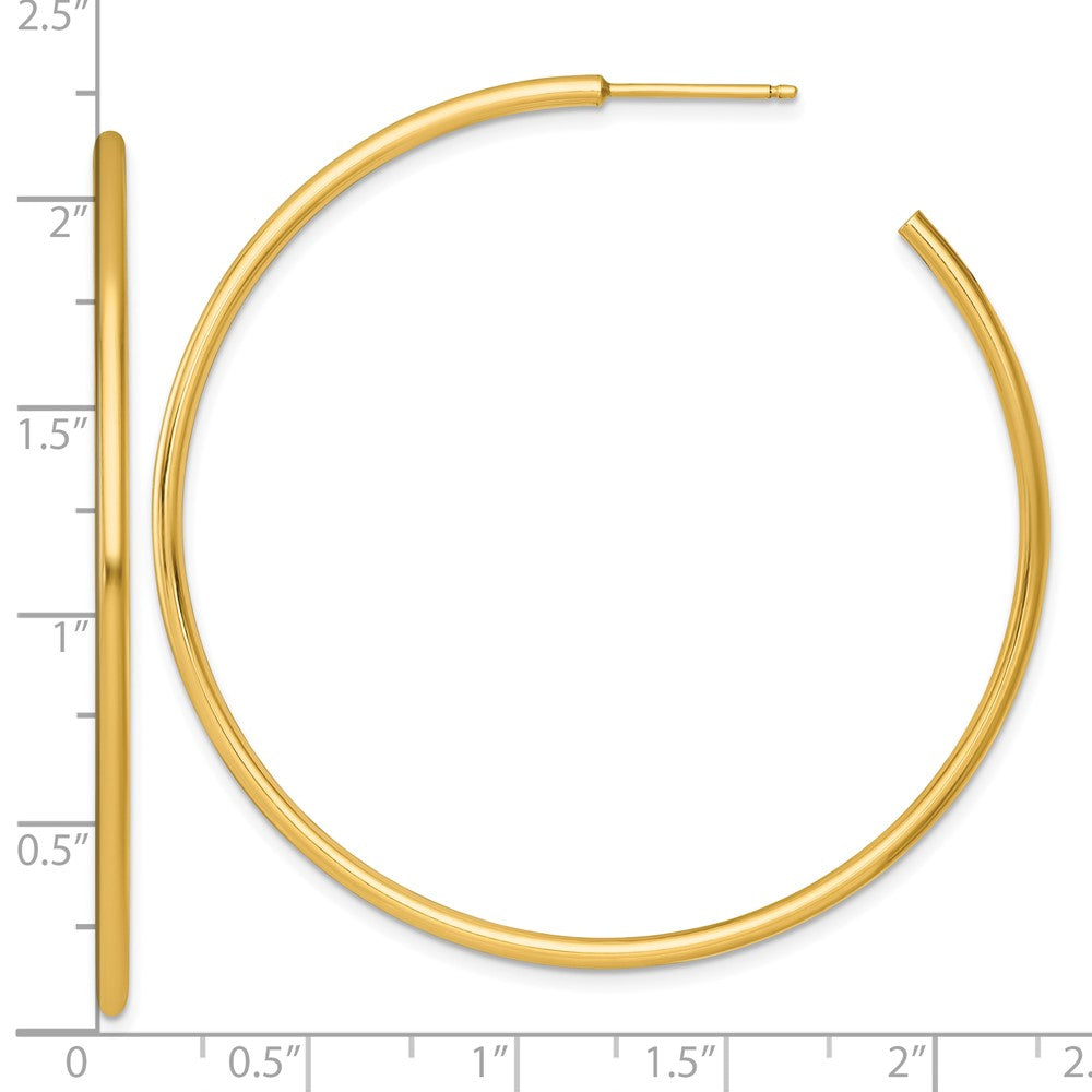 14K Yellow Gold Polished 2.0 x 55mm Tube C-Hoop Post Earrings