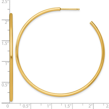 14K Yellow Gold Polished 2.0 x 55mm Tube C-Hoop Post Earrings