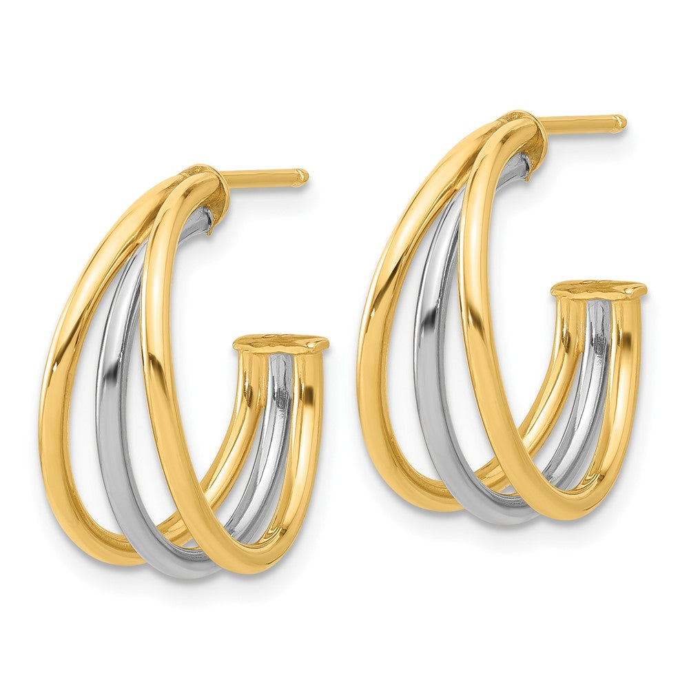 14K Two-Tone Gold Two-tone Polished Multi Row Hoop Post Earrings