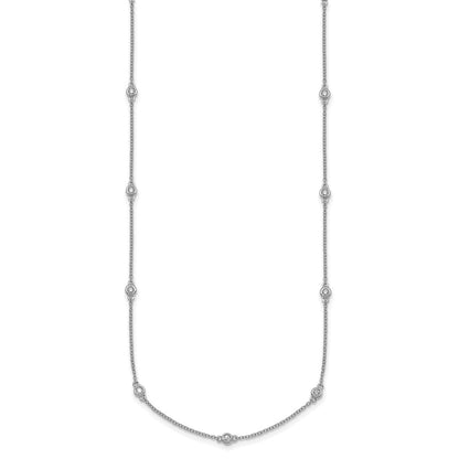 14K White Gold Complete 1/5 carat Bezel-set Diamond and Cable Chain 13-Station 16 Inch Necklace