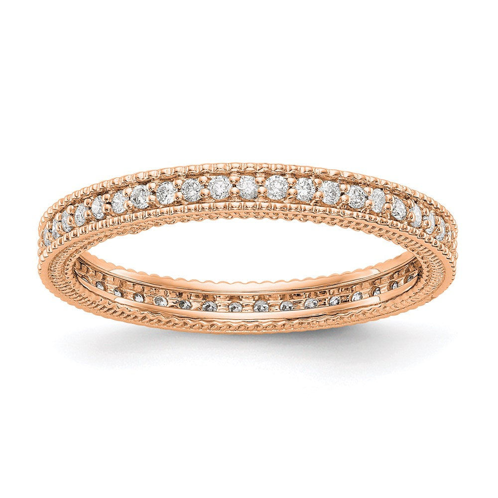 14K Rose Gold Polished 1/3CT Milgrain Edge Diamond Eternity Wedding Band Ring