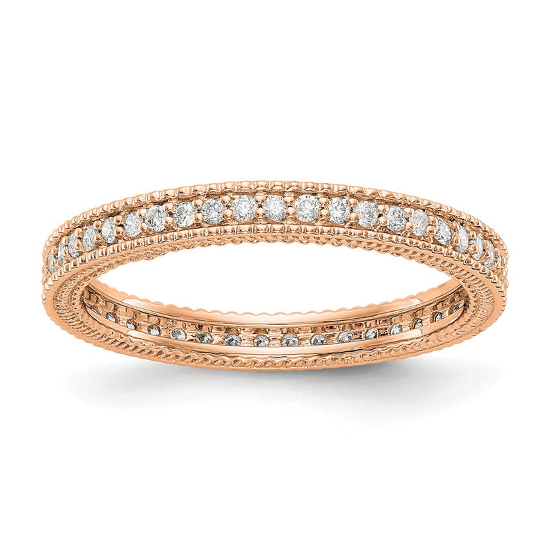 14K Rose Gold Polished 1/3CT Milgrain Edge Diamond Eternity Wedding Band Ring