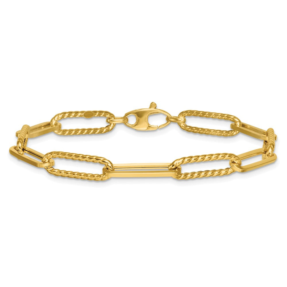 14K Yellow Gold Polished and Twisted 6.4mm Paperclip Link Chain Bracelet