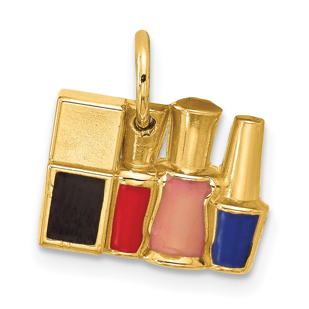 14K Yellow Gold Multi-color Enameled Nail Polish Bottles Charm