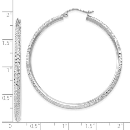 14K White Gold 2.5x45mm Knife-Edge Diamond-cut Tube Hoop Earrings