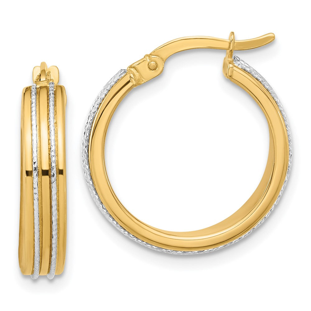 14K Two-Tone Gold Two-tone Polished and Diamond-cut Hoop Earrings
