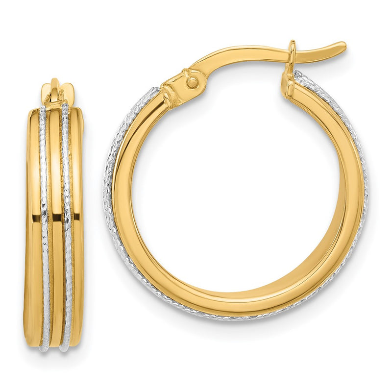 14K Two-Tone Gold Two-tone Polished and Diamond-cut Hoop Earrings