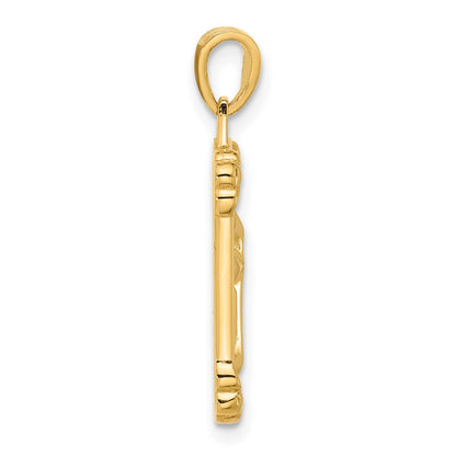 14K Yellow Gold Polished and Textured Dog Tag Cross Pendant
