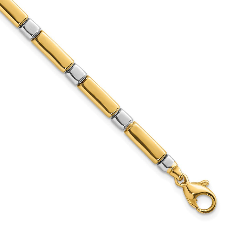14K Two-Tone Gold Two Tone Polished 4mm Fancy Bar Link 7.5 Inch Bracelet