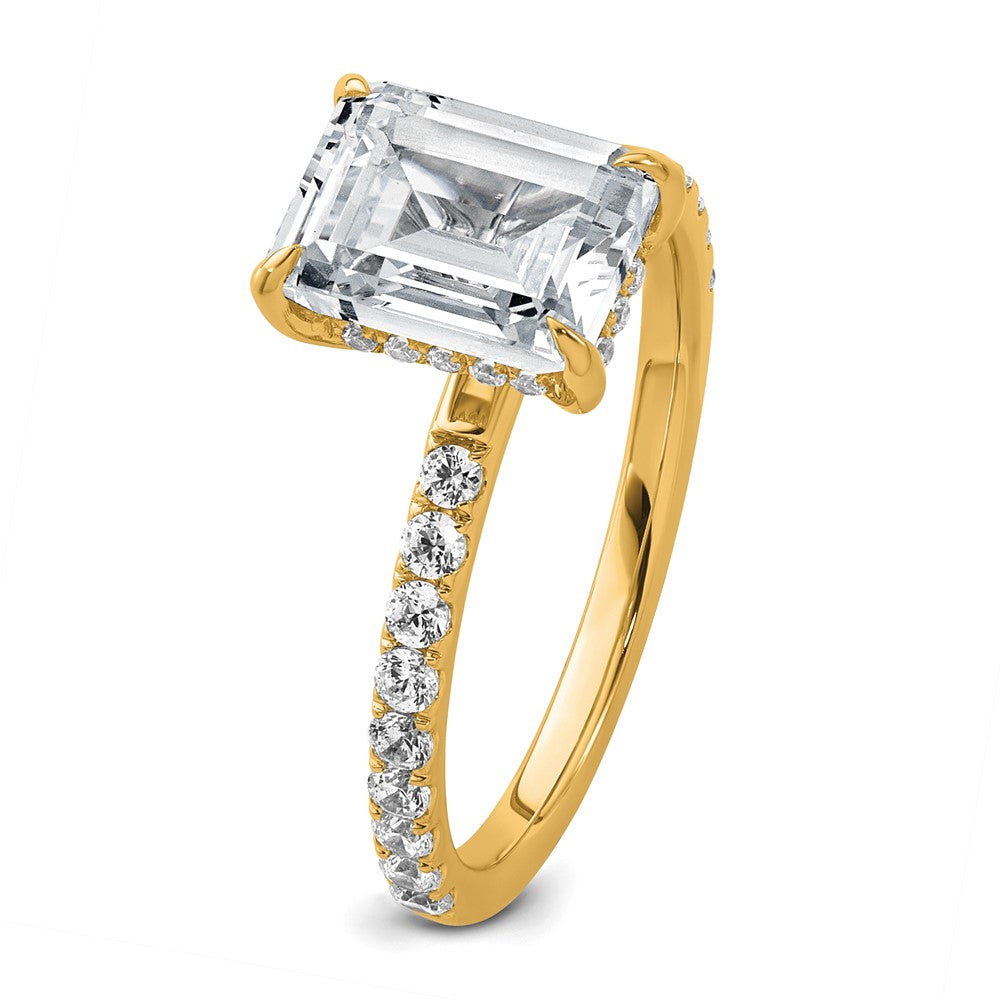 14K Yellow Gold 2 3/8 carat Certified Lab Grown Diamond VS/SI+ G+ Emerald Complete Solitaire with Flair Engagement Ring