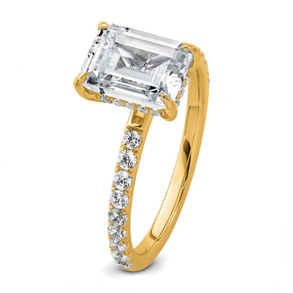 14K Yellow Gold 2 3/8 carat Certified Lab Grown Diamond VS/SI+ G+ Emerald Complete Solitaire with Flair Engagement Ring