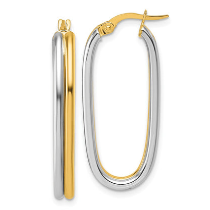 14K Yellow Gold with Rhodium Polished 4.00mm x 33mm Oval Hoop Earrings