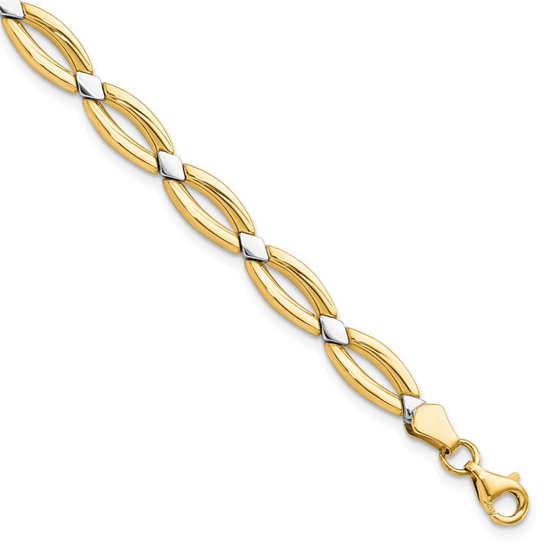 10K Yellow Gold w/Rhodium Fancy Link Chain Bracelet
