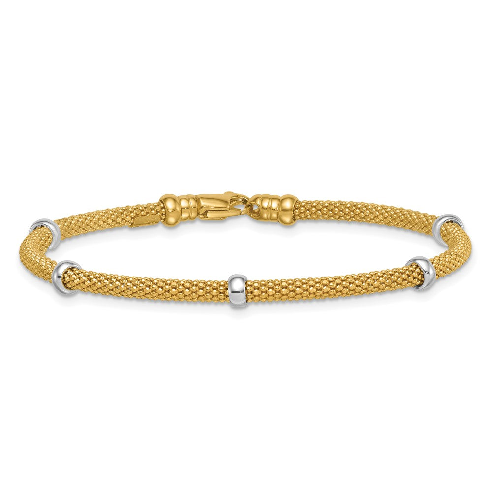 14K Two-Tone Gold Two-tone Polished 7.5mm Fancy Mesh With Bead 7.25 Inch Bracelet