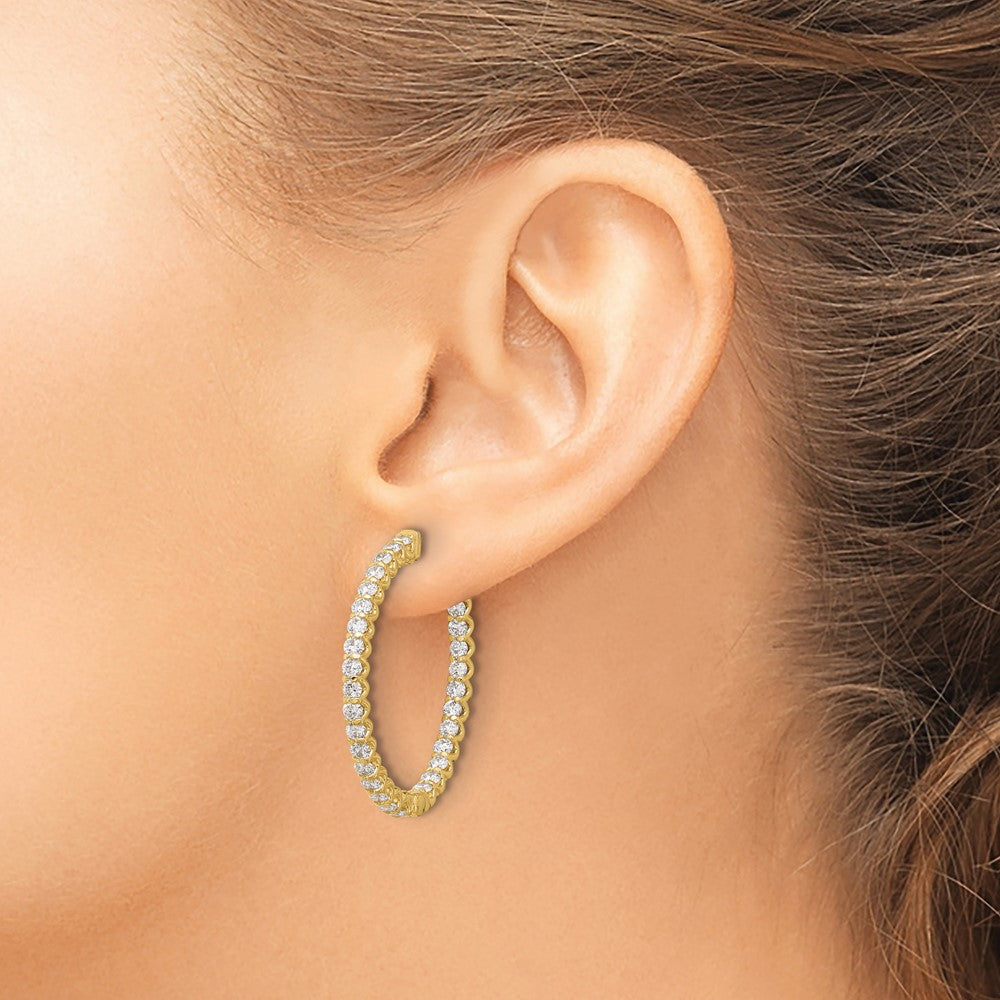 14K Yellow Gold 2.9 carat Diamond In/Out Oval Hoop w/Safety Clasp Earrings