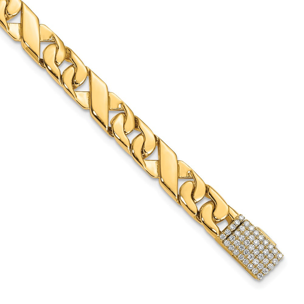 14K Yellow Gold Hand-polished 6.7mm Fancy Link 1.75 carat Diamond Clasp Chain Bracelet