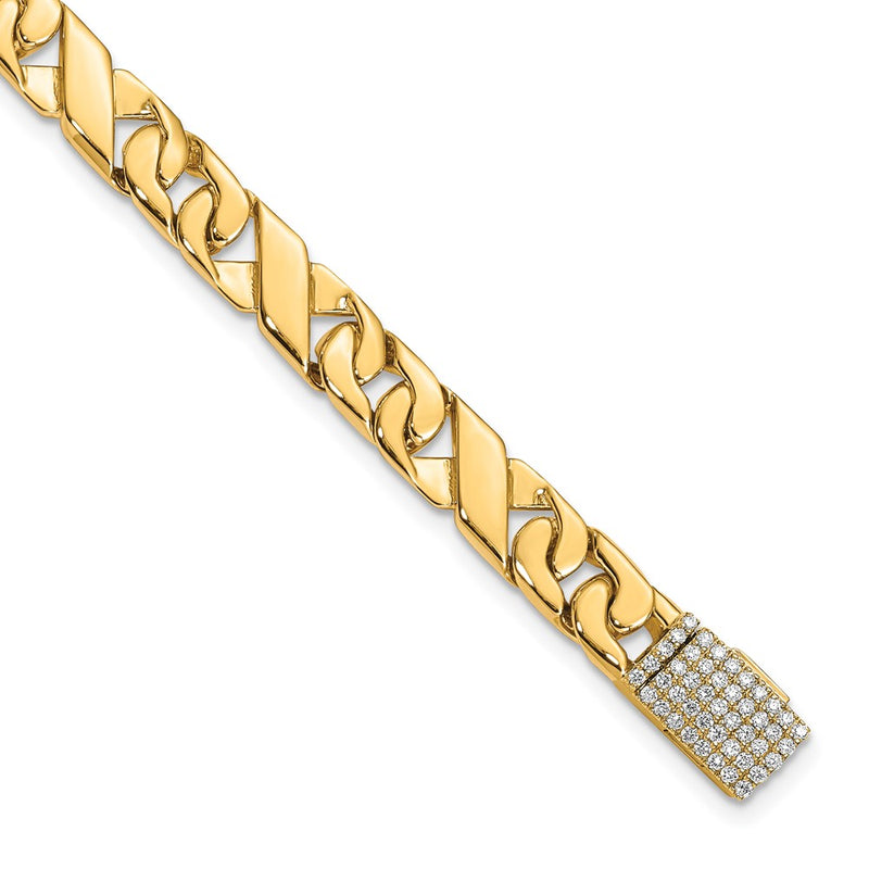 14K Yellow Gold Hand-polished 6.7mm Fancy Link 1.75 carat Diamond Clasp Chain Bracelet