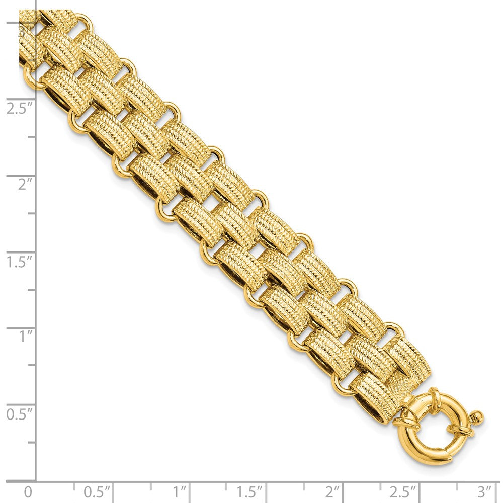14K Yellow Gold Polished Basket Weave Fancy 8 Inch Bracelet