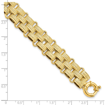 14K Yellow Gold Polished Basket Weave Fancy 8 Inch Bracelet