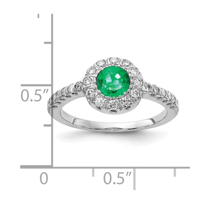 14K White Gold 5mm Emerald VS Diamond ring