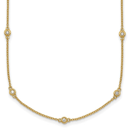 14K Yellow Gold Complete 1/4 carat Bezel-set Diamond and Cable Chain 15-Station 18 Inch Necklace