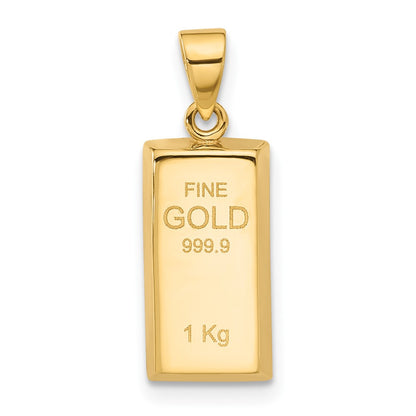 14K Yellow Gold Polished FINE GOLD Bar Pendant