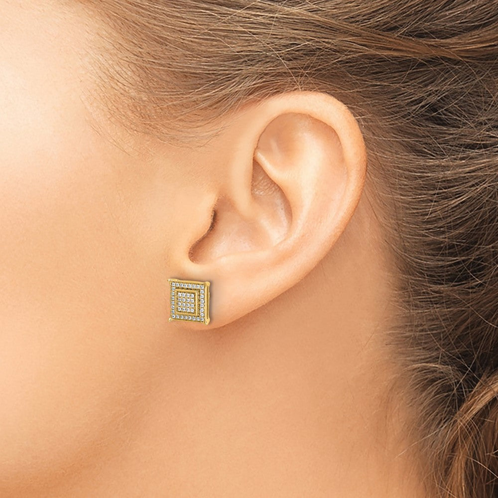 14K Yellow Gold 1/4 carat Diamond Double Square Bezel Screwback Post Earrings