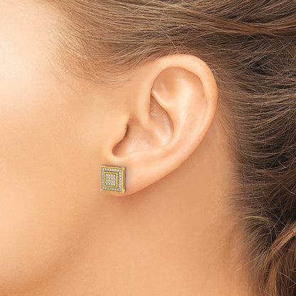 14K Yellow Gold 1/4 carat Diamond Double Square Bezel Screwback Post Earrings