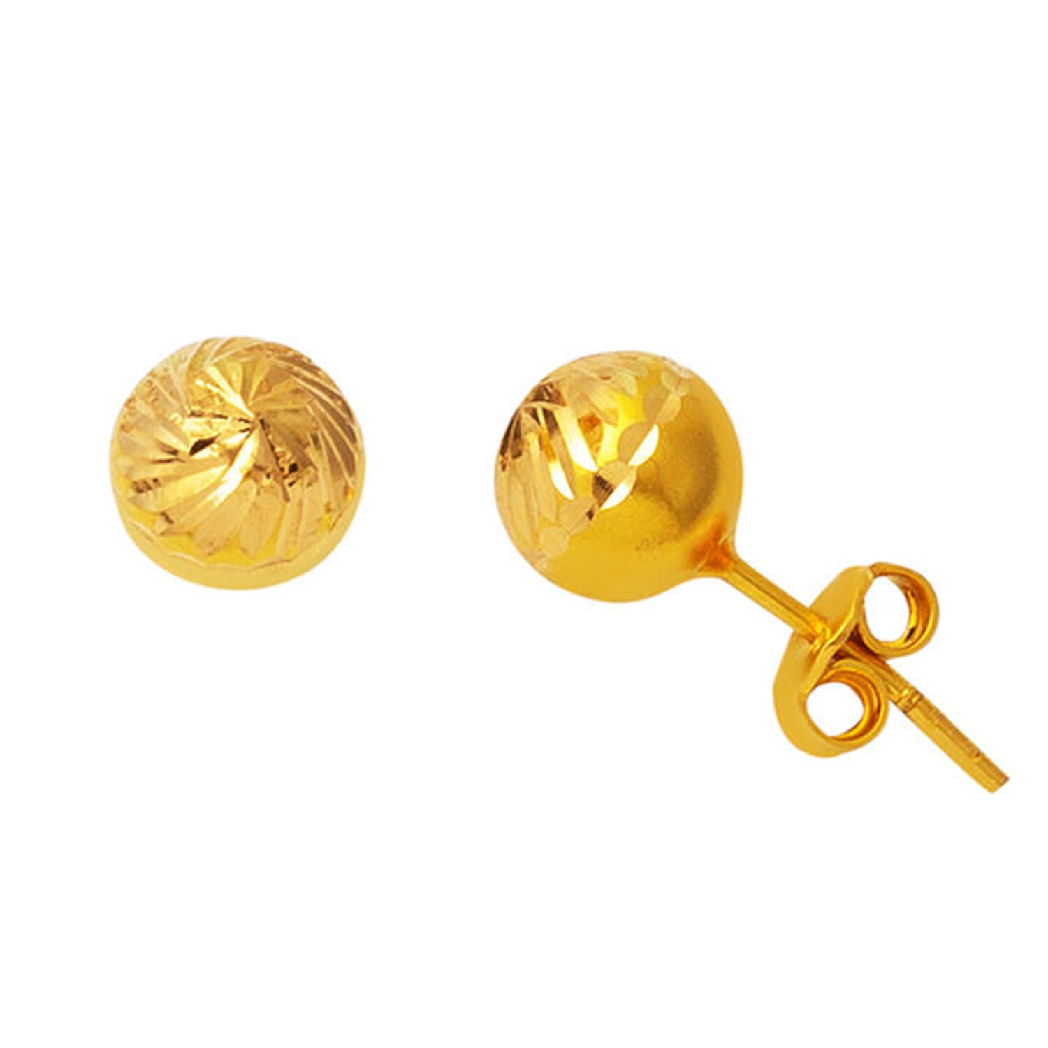 22K Yellow Gold 10 mm Screw Back Ball Earrings