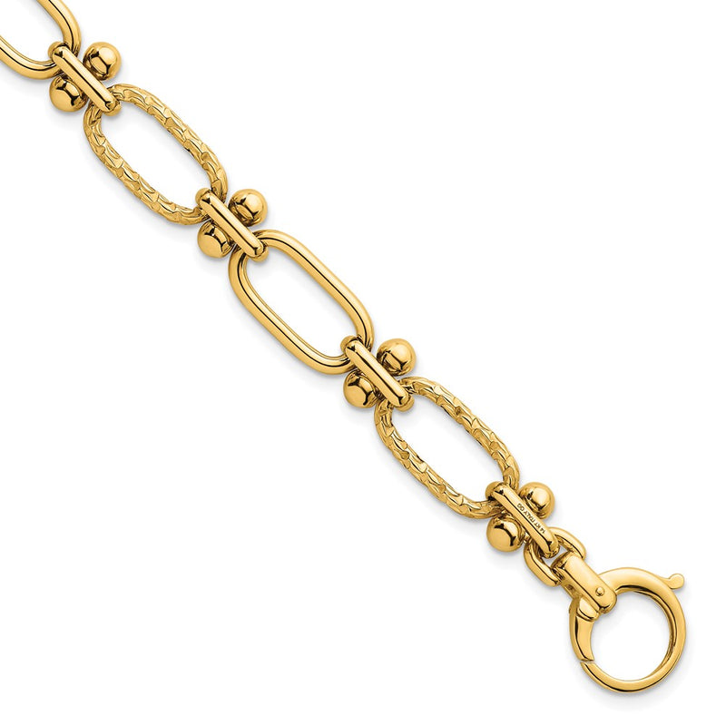 14K Yellow Gold Polished 9mm Lightweight Oval Textured Fancy Link 8 Inch Bracelet