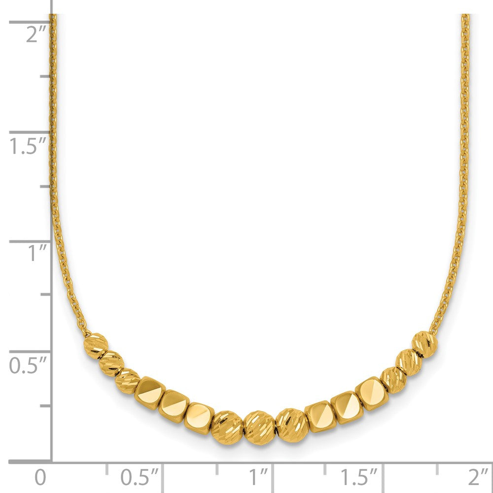 14K Yellow Gold Polished Diamond-cut and Square Beaded 16 Inch Necklace Plus 2 Inch Extender