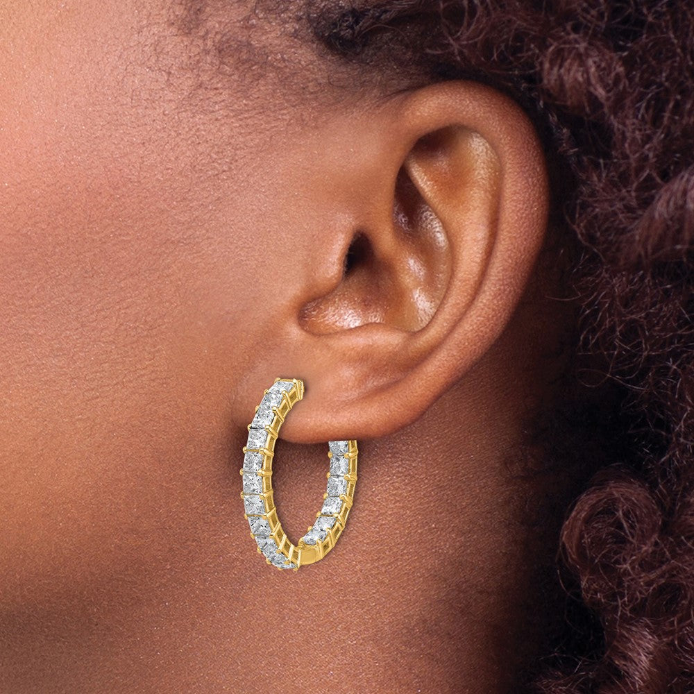 14K Yellow Gold Inside/Outside Cert Lab Grown VS DEF Princess Diamond Hoop Earrings