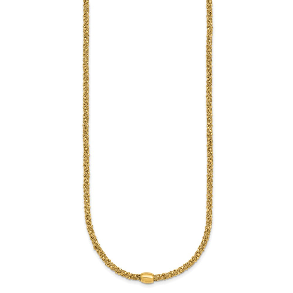 14K Yellow Gold Polished and Textured Twisted with Bead 17 Inch Necklace