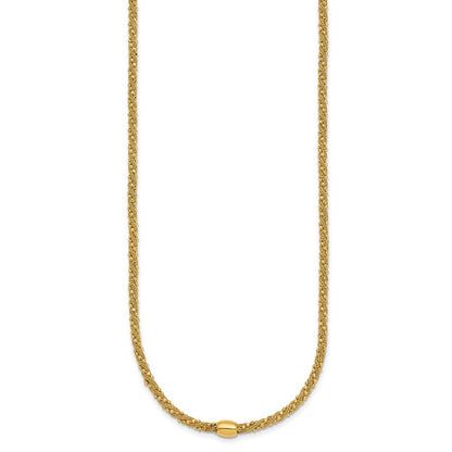 14K Yellow Gold Polished and Textured Twisted with Bead 17 Inch Necklace