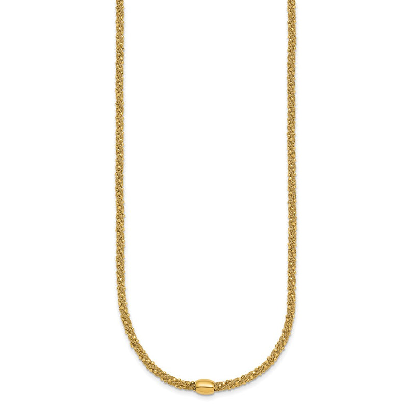 14K Yellow Gold Polished and Textured Twisted with Bead 17 Inch Necklace