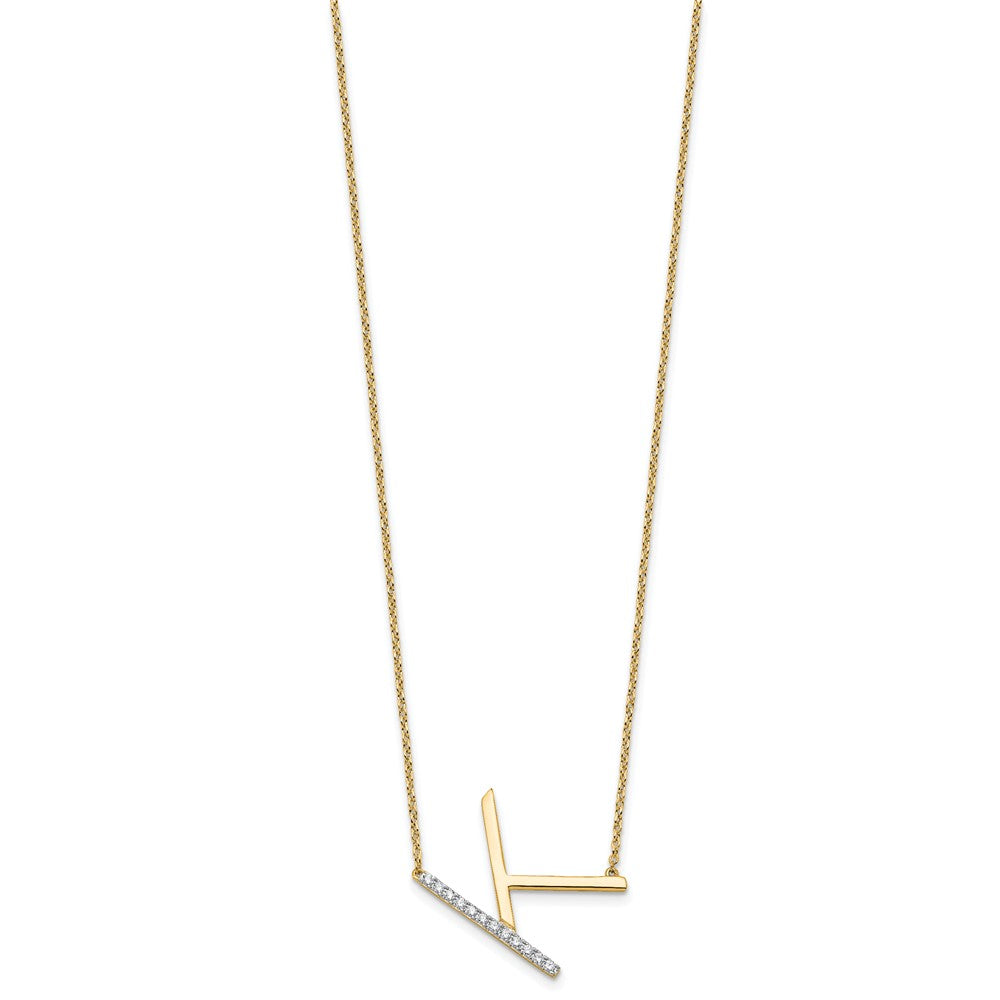 14K Yellow Gold Sideways Diamond Initial K 18 Inch Necklace