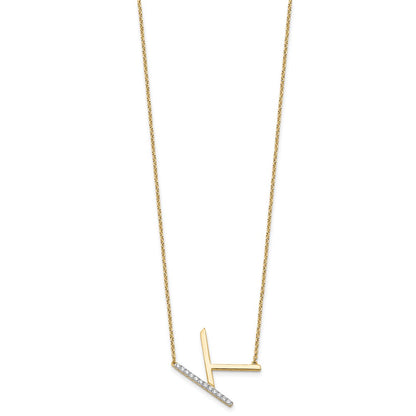 14K Yellow Gold Sideways Diamond Initial K 18 Inch Necklace